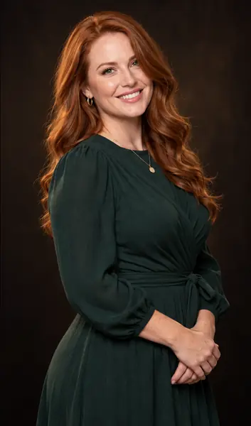 Rose smiling in an elegant green dress